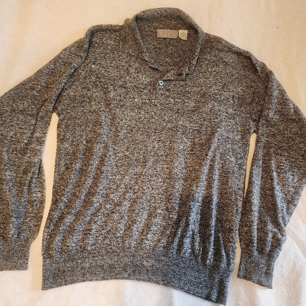 Alfani Marled Gray Knit Sweater Polo Collar Men’s Size M